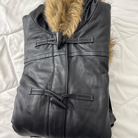Jaclyn Smith Black Leather Jacket with Faux Fur Hood - Picture 11 of 11